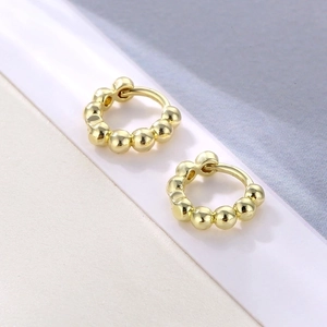 18K gold plated bead hoop earrings with French geometric design for women