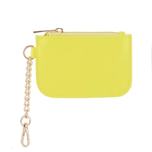 Yellow nylon mini zipper coin pouch with golden keychain clip for handbag accessory