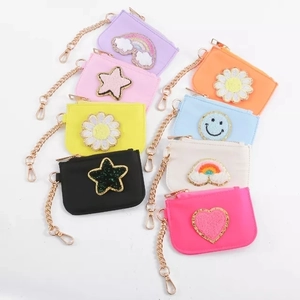 Colorful nylon coin purse set with embroidered patches and gold chain hooks