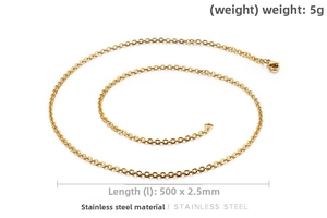 Detail of 2.5mm gold stainless steel O-chain necklace measuring 500mm in length
