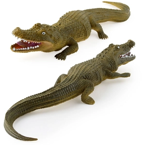 Detail der realistischen Schuppentextur und des offenen Mauls von zwei Krokodil-Spielfiguren