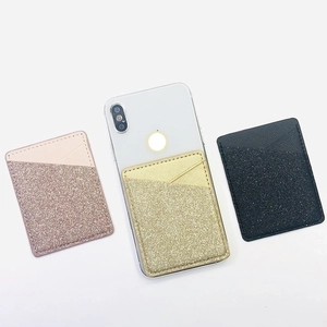 Glitter PU leather self-adhesive phone card holder in pink gold and black colors