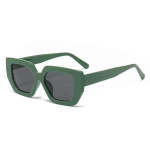 Fashionable grass green oversized square sunglasses with thick frames and dark grey lenses