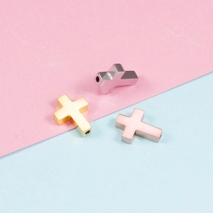 Polished stainless steel cross charms in silver, gold, and rose gold for DIY jewelry