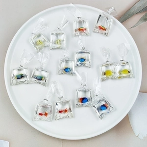 Transparent resin goldfish water bag pendants for DIY jewelry making in multiple colors