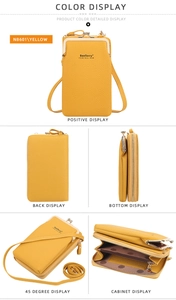 Multiple views of yellow textured PU leather vertical crossbody phone bag with gold zipper