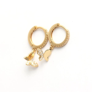 Gold S925 sterling silver butterfly drop earrings with sparkling pavé cubic zirconia