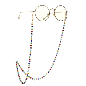 Golden round glasses with colorful heart bead chain and adjustable silicone loops