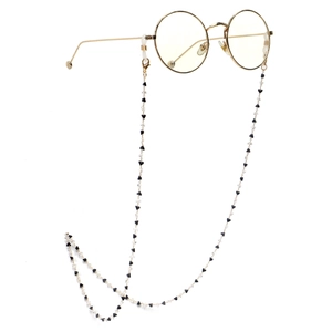 Golden round glasses with handmade chain featuring black triangle and crystal beads