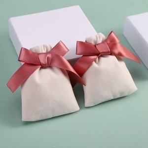 Velvet Jewelry Pouch Drawstring Gift Bag With Satin Ribbon Bow Soft Packaging For Earrings Necklace Ring Storage