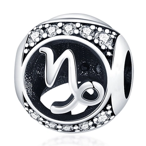 Macro shot of silver Capricorn zodiac pendant with cubic zirconia inlay craftsmanship