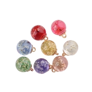 DIY colorful glass ball pendants with dried flowers and metal loops for jewelry making