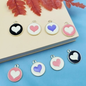 Colorful heart-shaped enamel circle pendants for DIY jewelry making and accessories