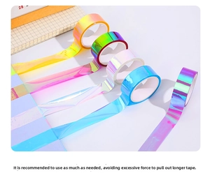 Close-up of colorful holographic laser washi tape set with metallic gradient finish