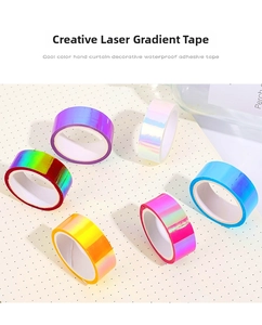 Close-up of six vibrant laser gradient tapes with metallic finish and waterproof texture