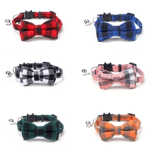 British plaid pet collars with bowknot and bell in six colors for cats and small dogs