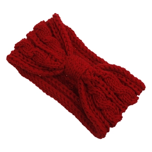 Bandeau en maille torsadée bordeaux pour femme avec design noeud et protection des oreilles
