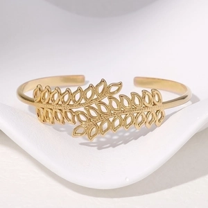 Hollow Leaf Open Cuff Bracelet Stainless Steel Adjustable Nature Inspired Elegant Fashion Jewelry Accessories For Women
