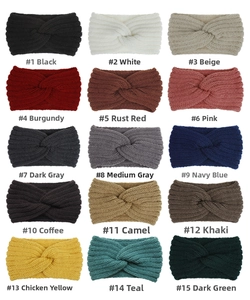 Detail showcasing variety of color options for women knit crisscross winter headbands