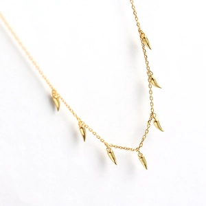 Chic S925 sterling silver gold layered necklace with minimalist spike cone pendants