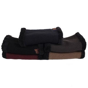 Winter knit neck warmer set with maple leaf patches in navy, black, red, brown and khaki