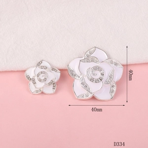 DIY camellia flower pendant with rhinestones in white and silver, 40mm size