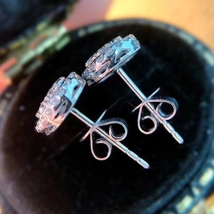 Elegant round full diamond zircon stud earrings with silver finish and butterfly clasp back