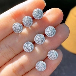 Set of eight round cluster cubic zirconia stud earrings in a brilliant silver finish