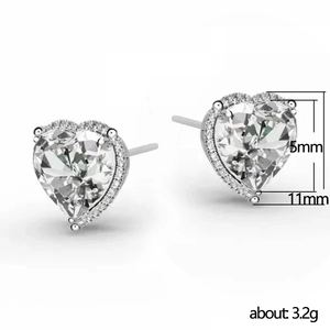 Minimalist silver heart halo earrings with sparkling 5mm cubic zirconia center stones