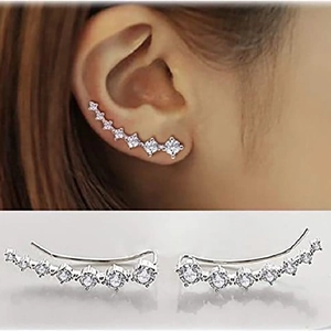 Korean Style Zirconia Ear Climber Earrings Copper Geometric Arc Ear Crawler Minimalism Sparkling Jewelry Gift For Women