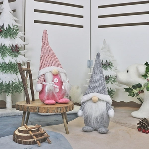 Pink and grey Nordic Christmas gnomes plush decorations with sequins and long beards