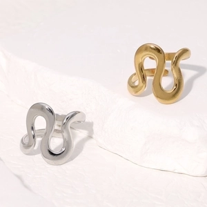 Minimalist snake wave adjustable stainless steel rings in gold and silver finish