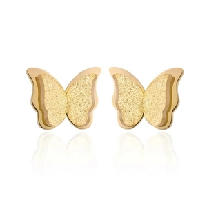 Elegant 18k gold plated titanium butterfly earrings with matte and polished finish