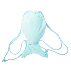 Light blue mermaid tail drawstring backpack made of soft plush fabric for girls