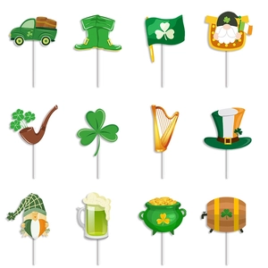 Detailed set of 12 Saint Patrick's Day themed cupcake toppers with green clover designs