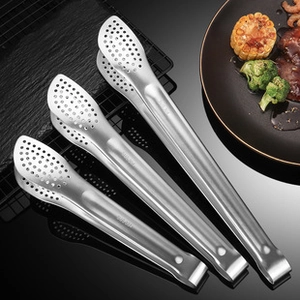 Three sizes of SUS 304 stainless steel food tongs with hollow heads and polished handles