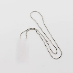Detailed view of polished stainless steel dog tag necklace with engraved inspirational text
