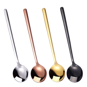 Set of four stainless steel long handle spoons in silver rose gold gold and black finish