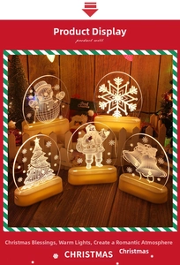 Detailed view of 3D Christmas LED night lights in warm yellow snowman and bell designs