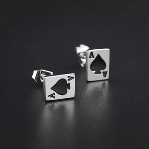 Creative Ace of Spades poker earrings in silver stainless steel for hip hop style