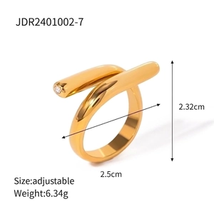 Minimalist 18k gold plated stainless steel wrap ring with white zircon, adjustable size