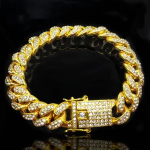 Hip Hop Cuban Link Bracelet Alloy Rhinestone Iced Out Streetwear Fashion Jewelry Sparkling Wristband For Men Women