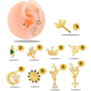 Piercing Ear Cartilage Stud Earrings Stainless Steel And Copper Cubic Zirconia Helix Jewelry With Screw Ball Back