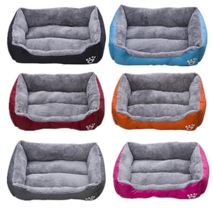 Detail showing thick pet cushions in six colors with soft plush lining and paw prints
