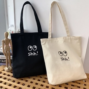 Bolso Tote De Lona Cierre De Cremallera Bolsillo Interior Gran Capacidad Estampado Ojos Dibujos Animados Casual Mujeres