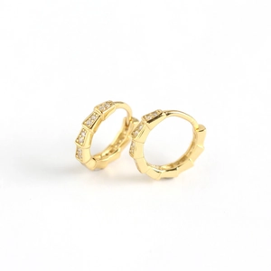 Golden S925 sterling silver geometric huggie earrings with sparkling zircon stones