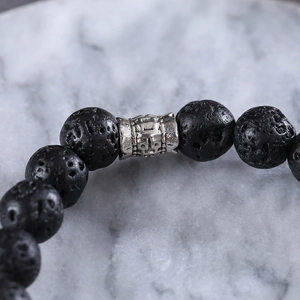 Handmade tiger eye and lava stone beaded bracelet for men with silver metal spacer bead
