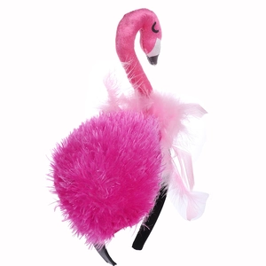 Hot pink flamingo headband with feathers and pom-poms for Halloween party costumes