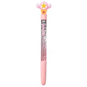 Creative pink liquid glitter pen with magic wand star topper and 100% girl print