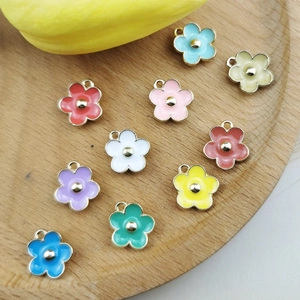 Colorful 3D five-petal flower alloy pendants for DIY jewelry making on wood tray
